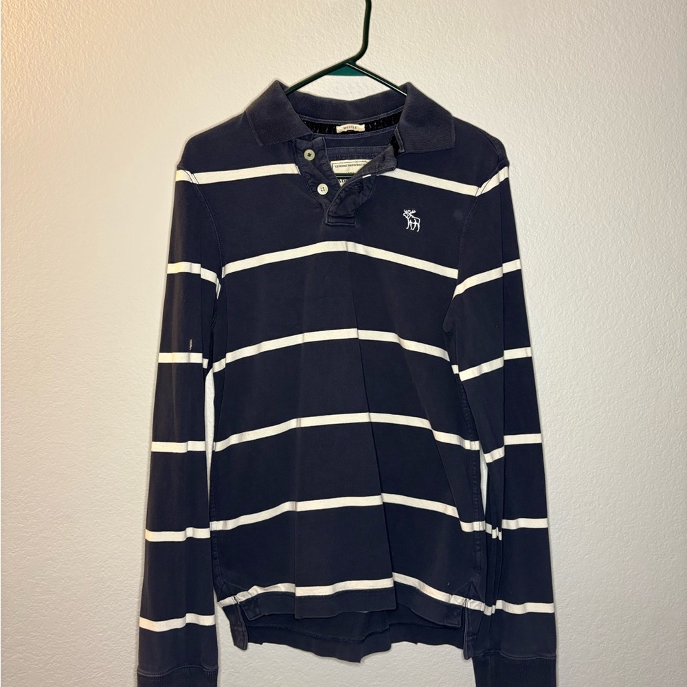 Abercrombie & Fitch Blue and White Striped Polo Shirt